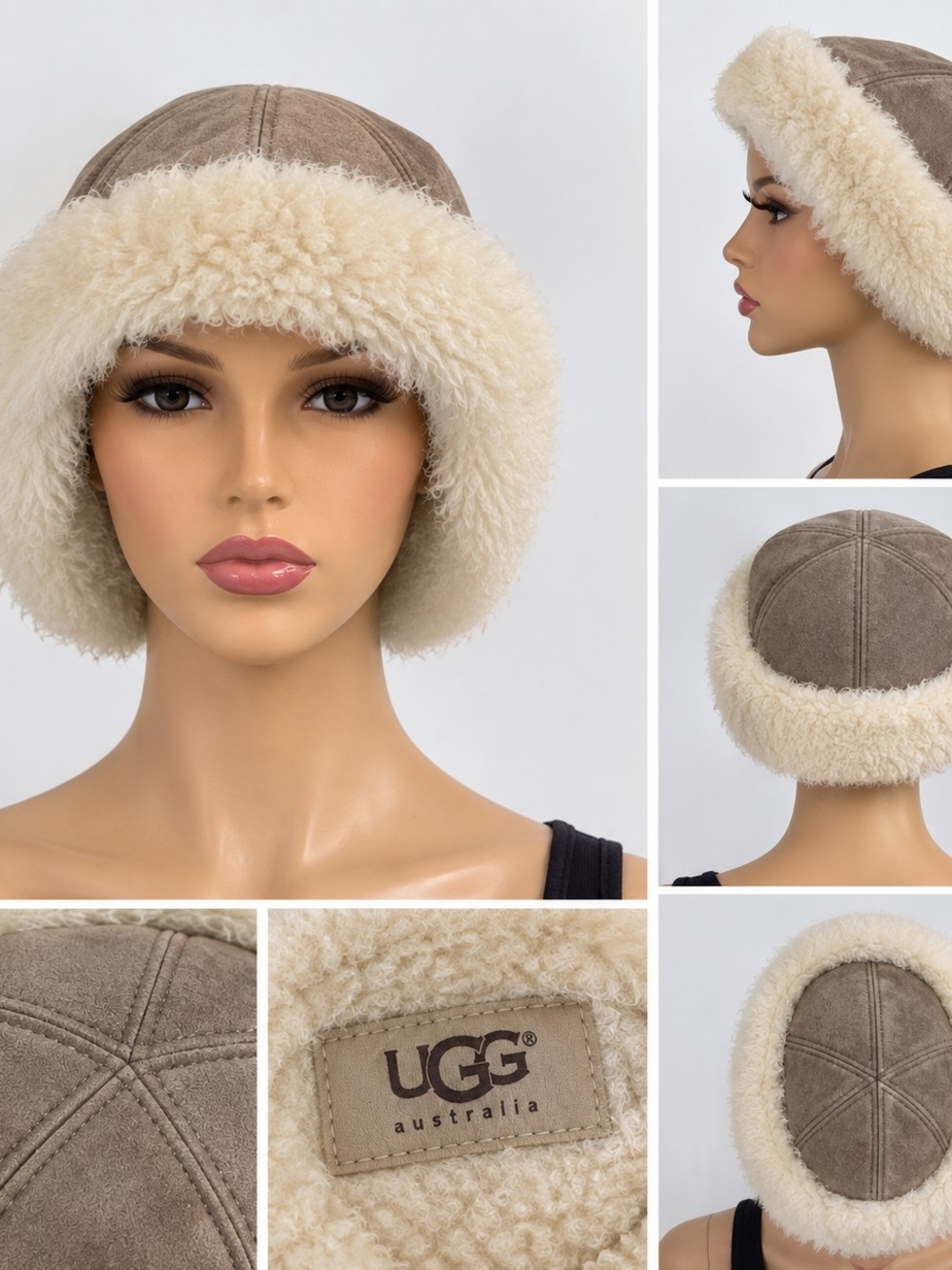 UGG Australia Women's Taupe Shearling Trim Bucket Hat